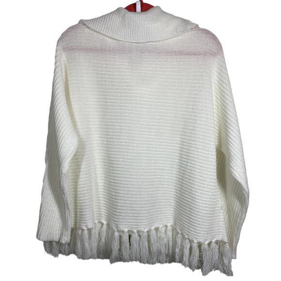 Lane Bryant White Cowl Neck Relaxed Fit Fringe Sweater Size 14/16 - Picture 4 of 9